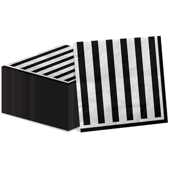 100 PCS BLACK AND WHITE STRIPED NAPKINS, BLACK AND WHITE PARTY SUPPLIES BLACK AND WHITE PAPER NAPKIN LUNCH NAPKIN FOR HALLOWEEN PARTY BIRTHDAY BABY SHOWER WEDDING - Image 1
